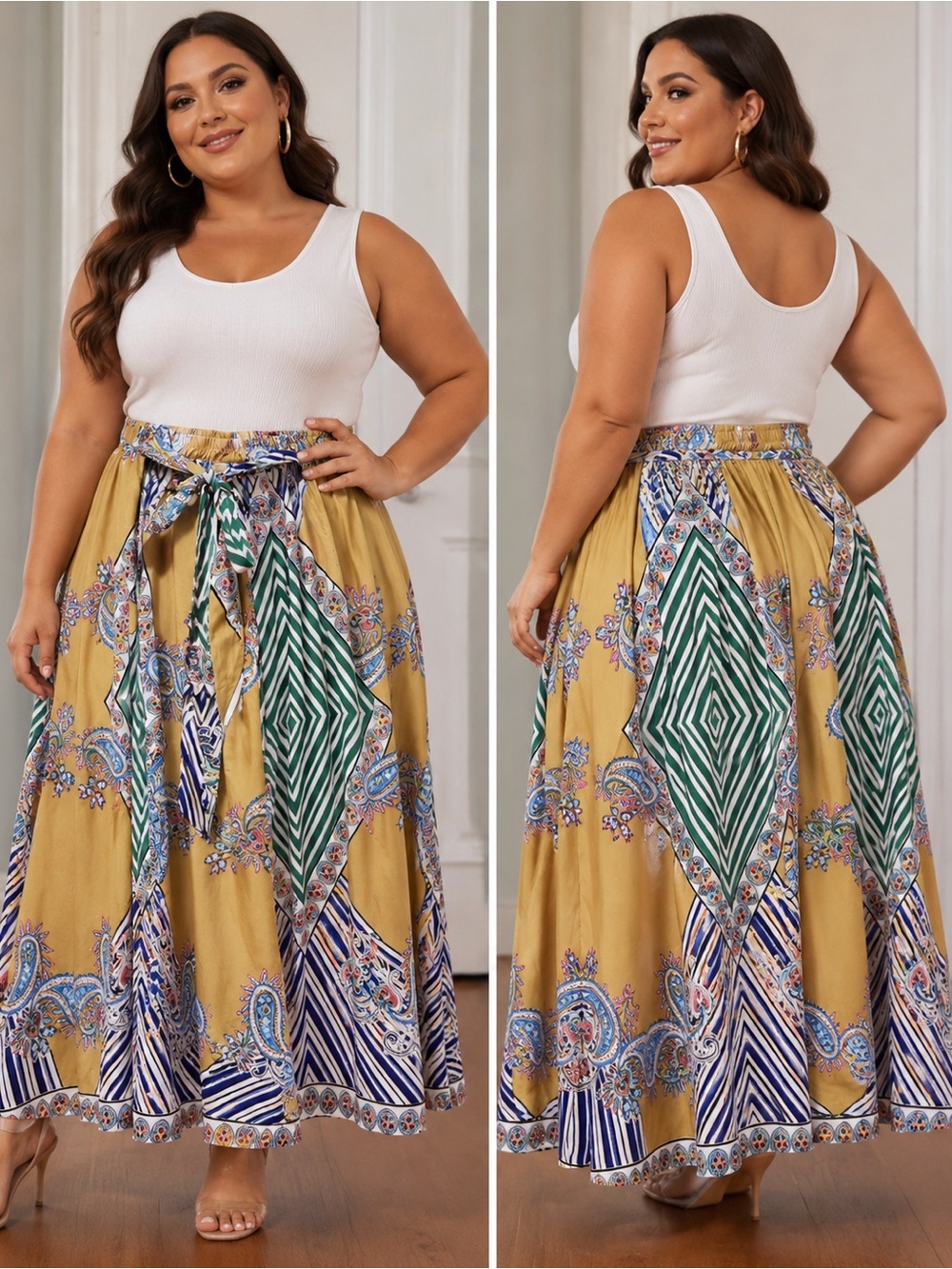 Ashley Stewart Bohemian mustard yellow Multicolor Maxi Skirt size 3X